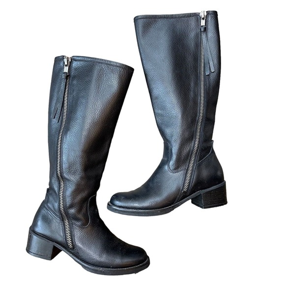 LUCKY BRAND Black Leather Zip Up Equestrian Heston Moto Boot Boots Sz 7 US - Picture 1 of 10